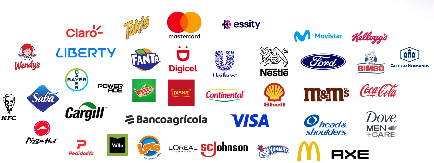 Marcas que confían en MAKE LATAM: Claro, Mastercard, Movistar, Liberty, Unilever, Nestlé, Ford, KFC, Pizza Hut, Coca-Cola, Visa, McDonald's, AXE, Dove y más